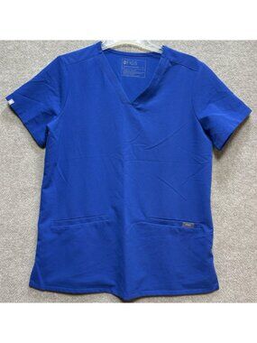 Women'a Figs Scrub Top Small Blue Technical Collection V-Neck Piping Medical NEW
